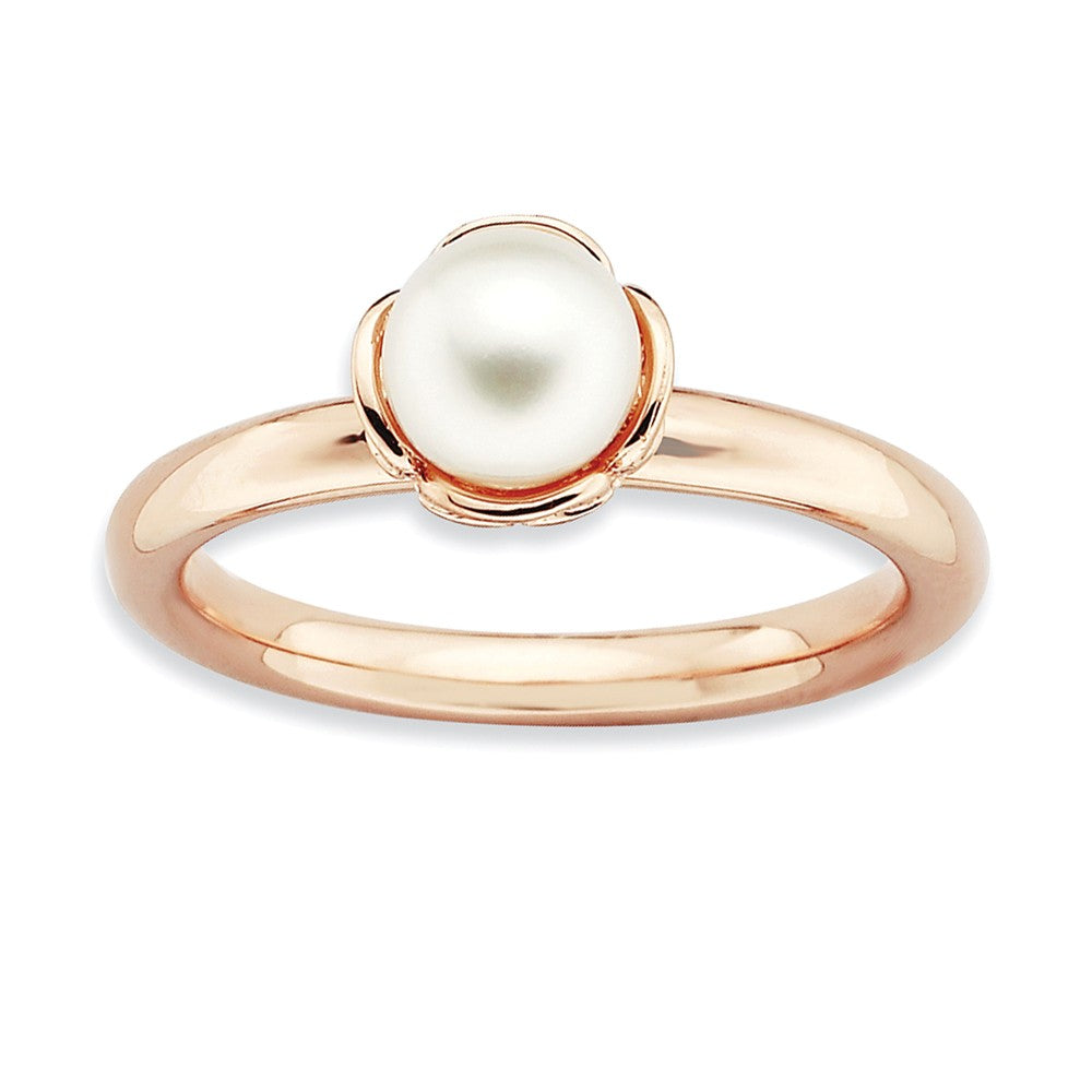 FW Cultured Pearl &amp; 14k Rose Gold Plated Sterling Silver Stack Ring, Item R8814 by The Black Bow Jewelry Co.