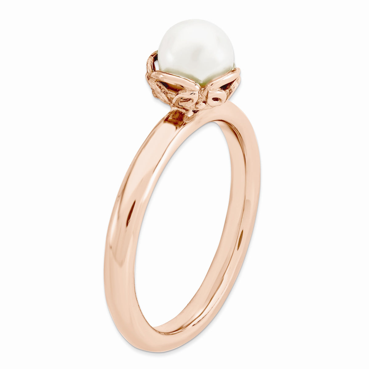 Alternate view of the FW Cultured Pearl &amp; 14k Rose Gold Plated Sterling Silver Stack Ring by The Black Bow Jewelry Co.