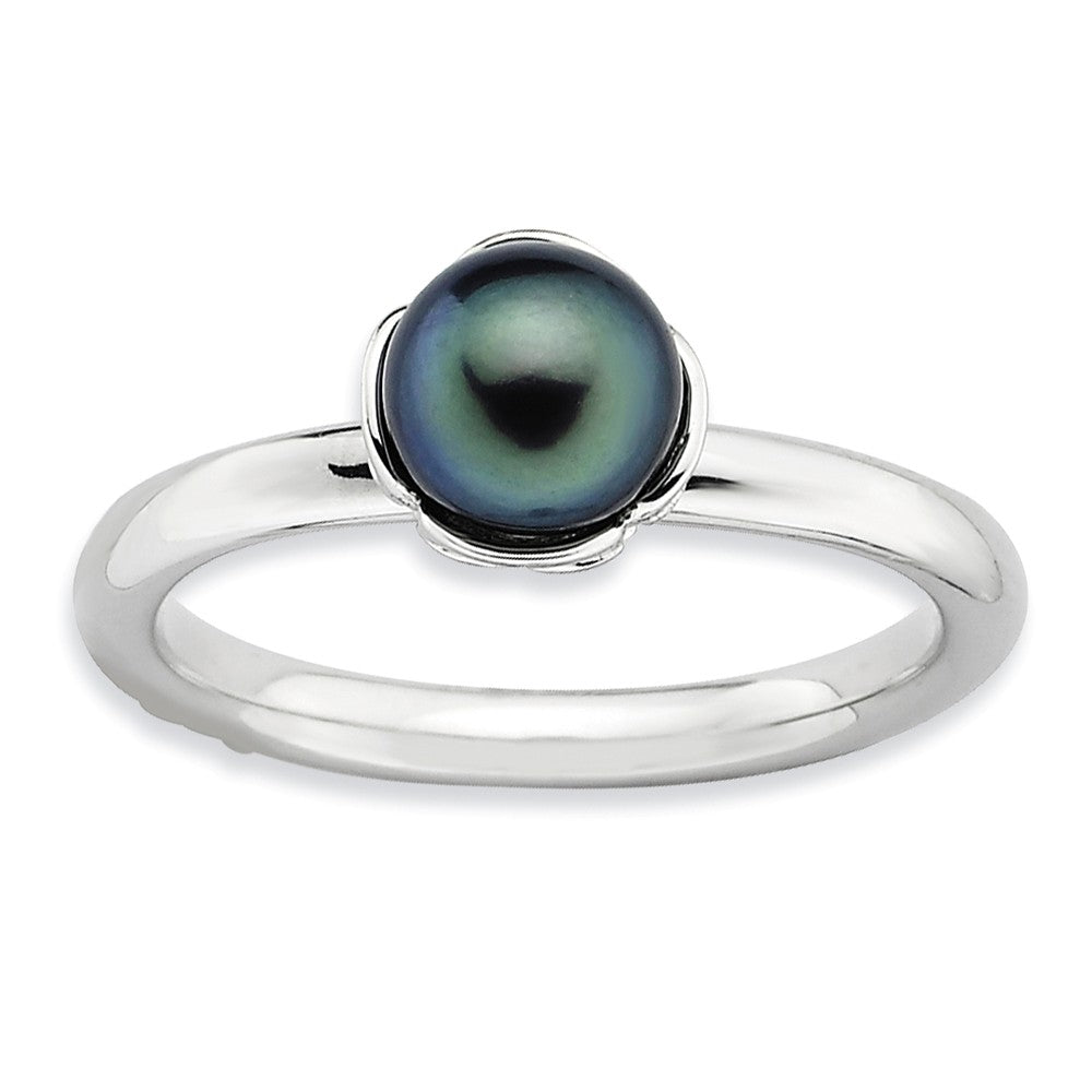 Black FW Cultured Pearl &amp; Sterling Silver Stackable Ring (6.0-6.5mm), Item R8816 by The Black Bow Jewelry Co.