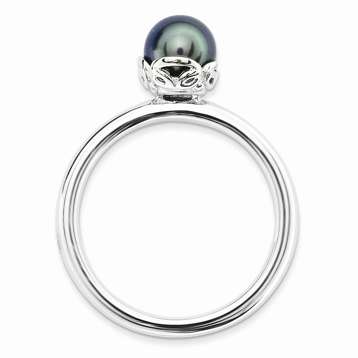 Alternate view of the Black FW Cultured Pearl &amp; Sterling Silver Stackable Ring (6.0-6.5mm) by The Black Bow Jewelry Co.