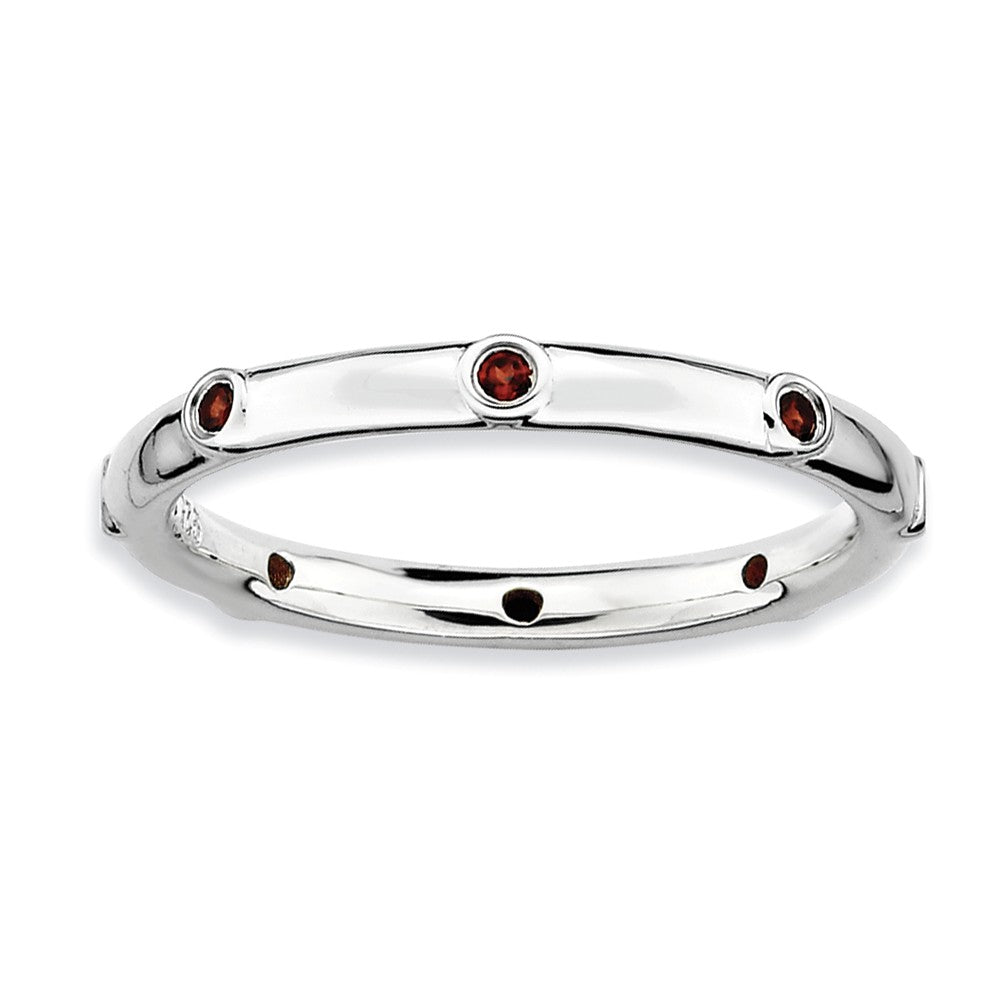 2.25mm Sterling Silver and Garnet Accent Stackable Band, Item R8817 by The Black Bow Jewelry Co.