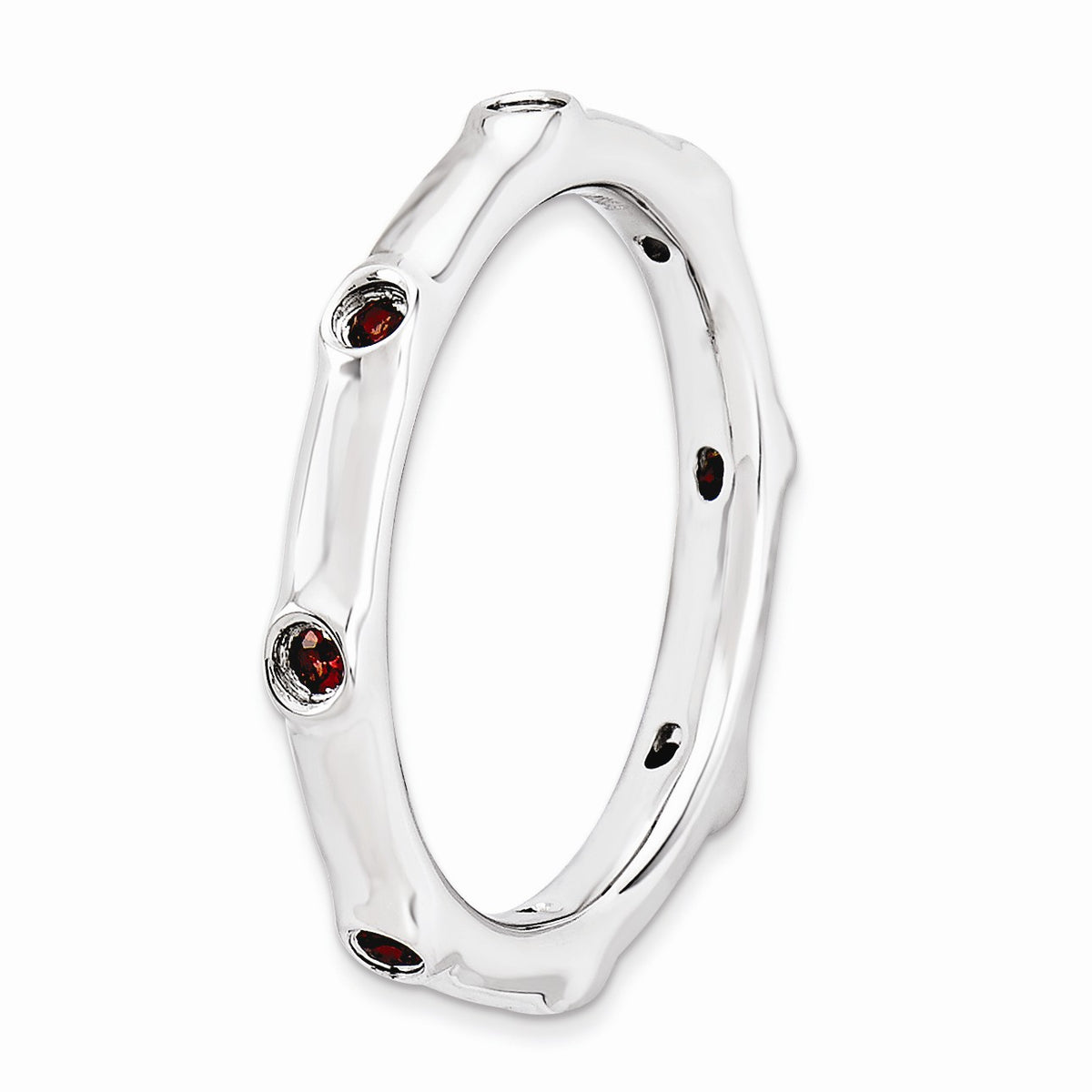 Alternate view of the 2.25mm Sterling Silver and Garnet Accent Stackable Band by The Black Bow Jewelry Co.