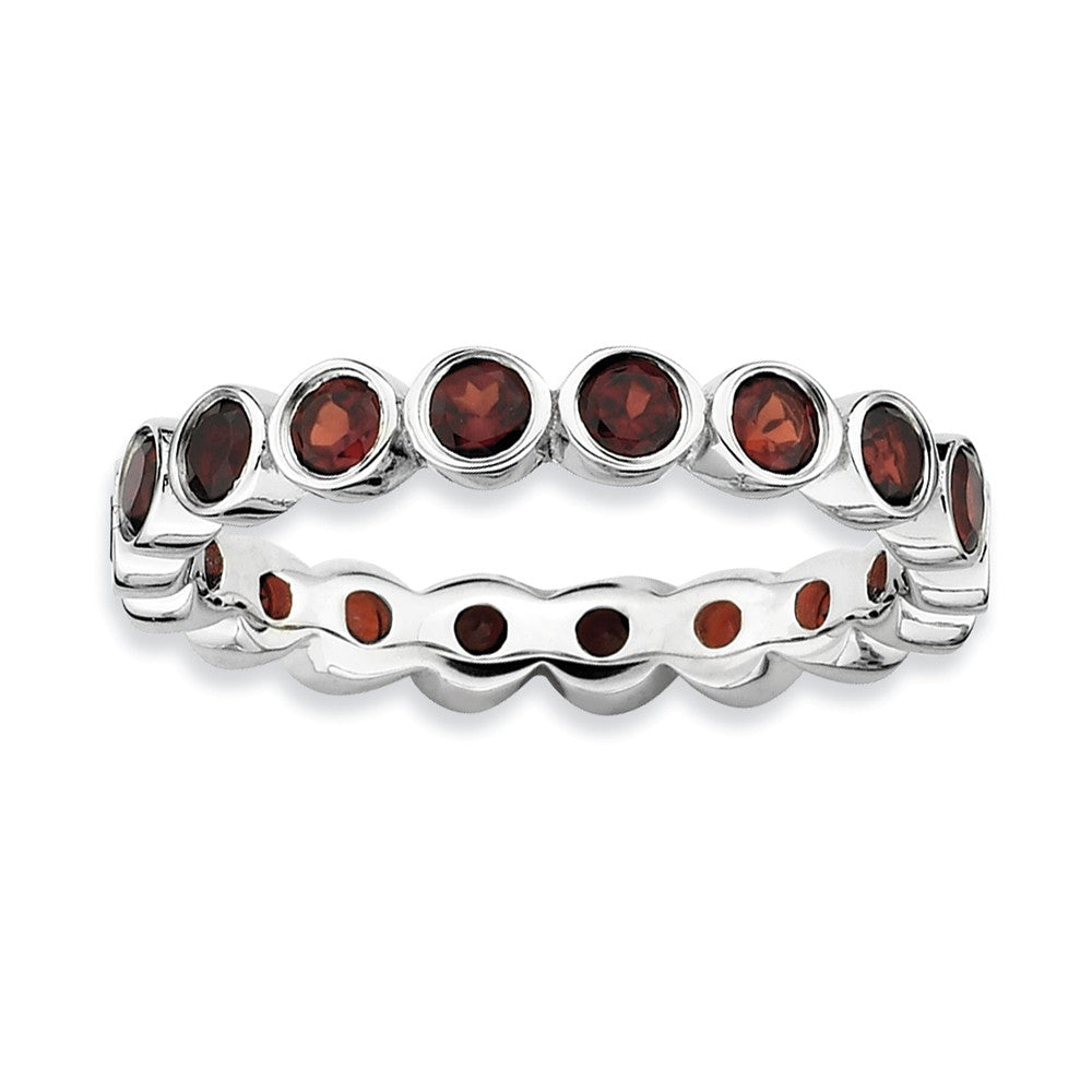 3.5mm Sterling Silver and Garnet Bezel Set Stackable Band, Item R8819 by The Black Bow Jewelry Co.