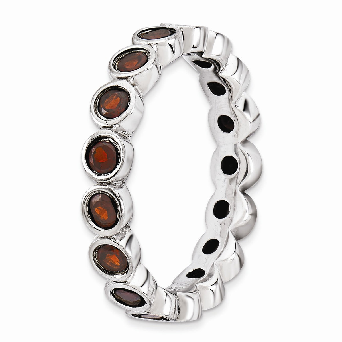Alternate view of the 3.5mm Sterling Silver and Garnet Bezel Set Stackable Band by The Black Bow Jewelry Co.