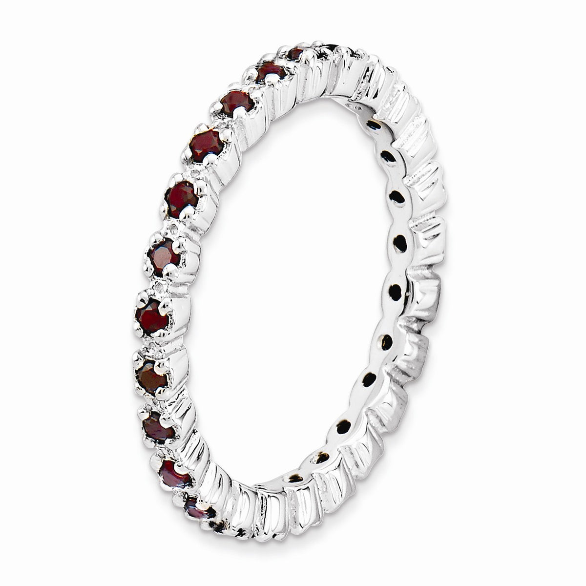 Alternate view of the 2.25mm Sterling Silver and Garnet Prong Set Stackable Band by The Black Bow Jewelry Co.