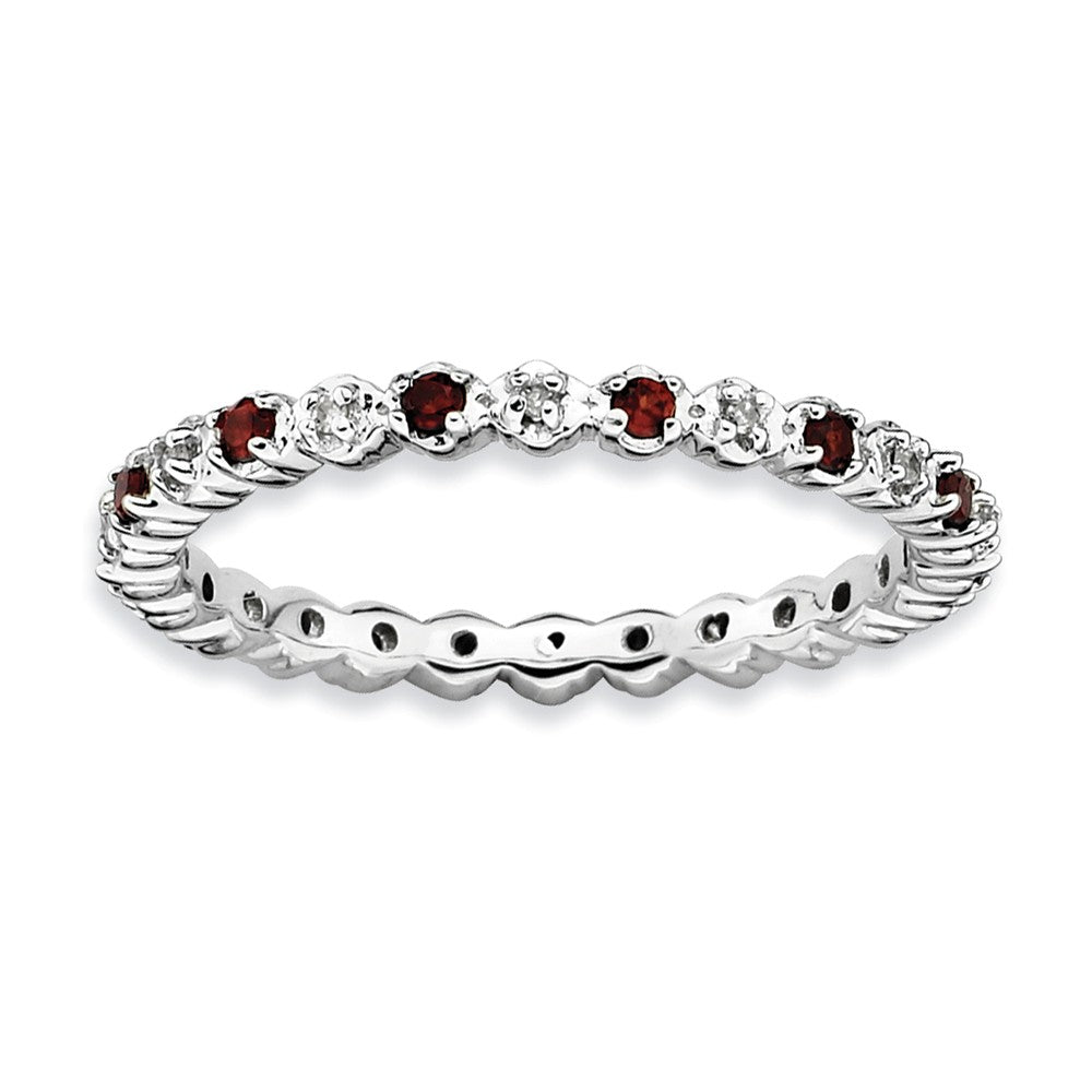 2.25mm Sterling Silver, Garnet &amp; .04 Ctw Diamond Stackable Band, Item R8821 by The Black Bow Jewelry Co.