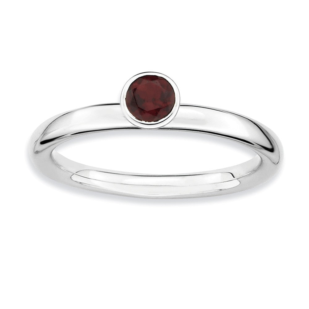 Sterling Silver &amp; Garnet Stackable High Profile 4mm Solitaire Ring, Item R8822 by The Black Bow Jewelry Co.