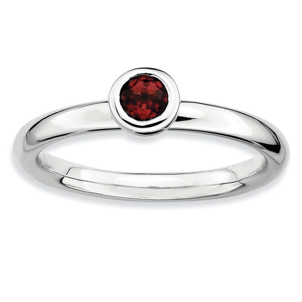 Sterling Silver &amp; Garnet Stackable Low Profile 4mm Solitaire Ring, Item R8824 by The Black Bow Jewelry Co.