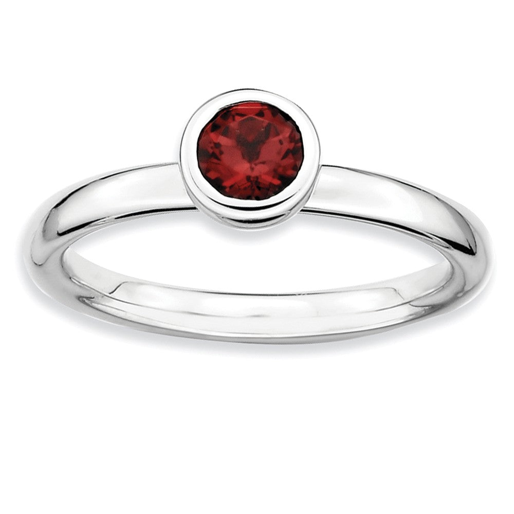 Sterling Silver &amp; Garnet Stackable Low Profile 5mm Solitaire Ring, Item R8825 by The Black Bow Jewelry Co.