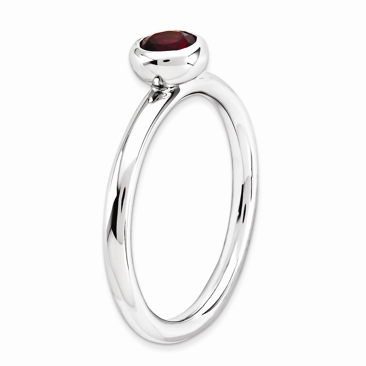 Alternate view of the Sterling Silver &amp; Garnet Stackable Low Profile 5mm Solitaire Ring by The Black Bow Jewelry Co.