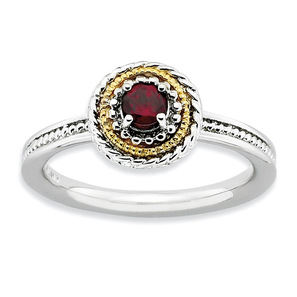Sterling Silver14k Yellow Gold PlateGarnet Stackable 9mm Round Ring, Item R8826 by The Black Bow Jewelry Co.