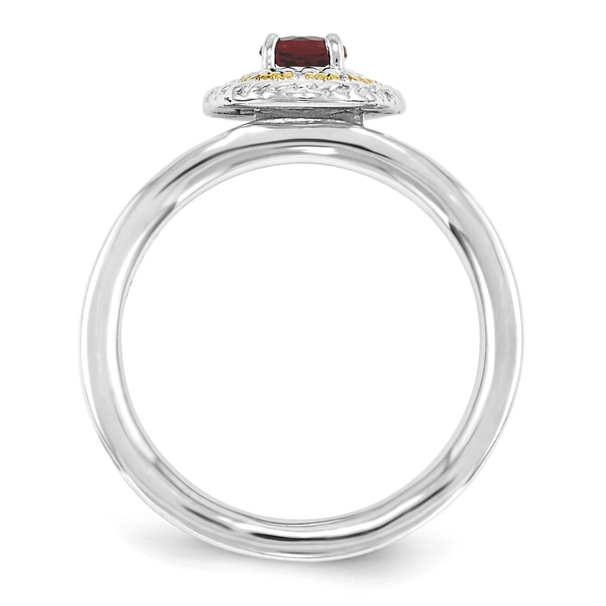 Alternate view of the Sterling Silver14k Yellow Gold PlateGarnet Stackable 9mm Round Ring by The Black Bow Jewelry Co.