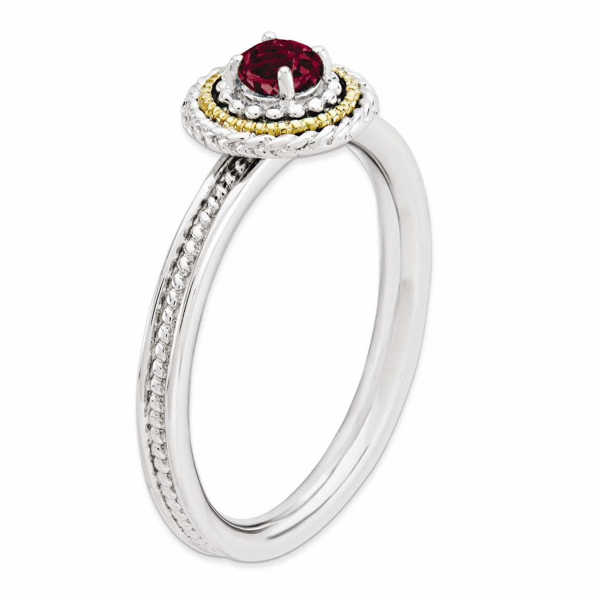 Alternate view of the Sterling Silver14k Yellow Gold PlateGarnet Stackable 9mm Round Ring by The Black Bow Jewelry Co.