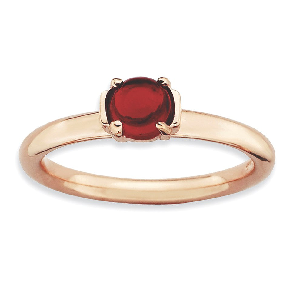 14k Rose Gold Plated Sterling Silver &amp; Garnet 5mm Cabochon Stack Ring, Item R8830 by The Black Bow Jewelry Co.