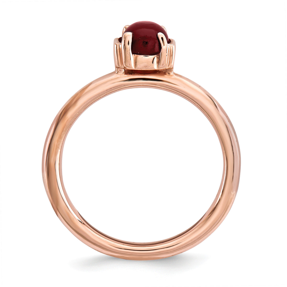 Alternate view of the 14k Rose Gold Plated Sterling Silver &amp; Garnet 5mm Cabochon Stack Ring by The Black Bow Jewelry Co.