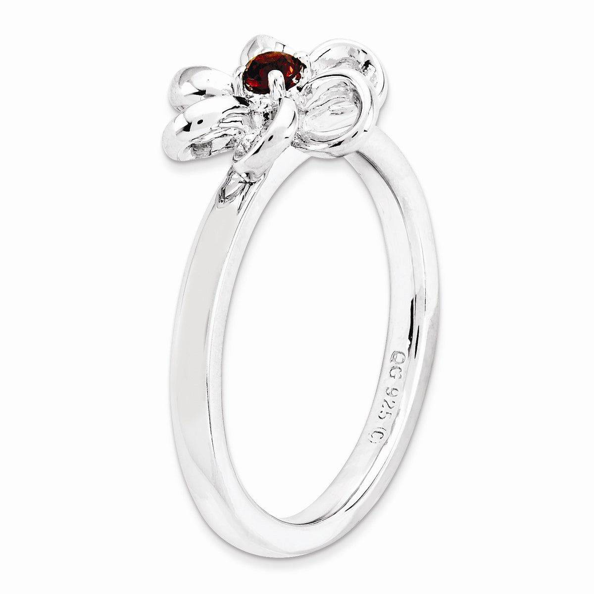 Alternate view of the Sterling Silver Stackable Faceted Garnet Looped Petal Flower Ring by The Black Bow Jewelry Co.
