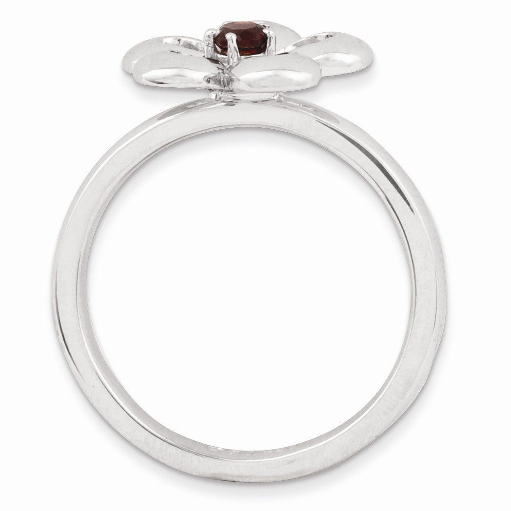 Alternate view of the Sterling Silver Stackable Garnet Petal Flower Ring by The Black Bow Jewelry Co.