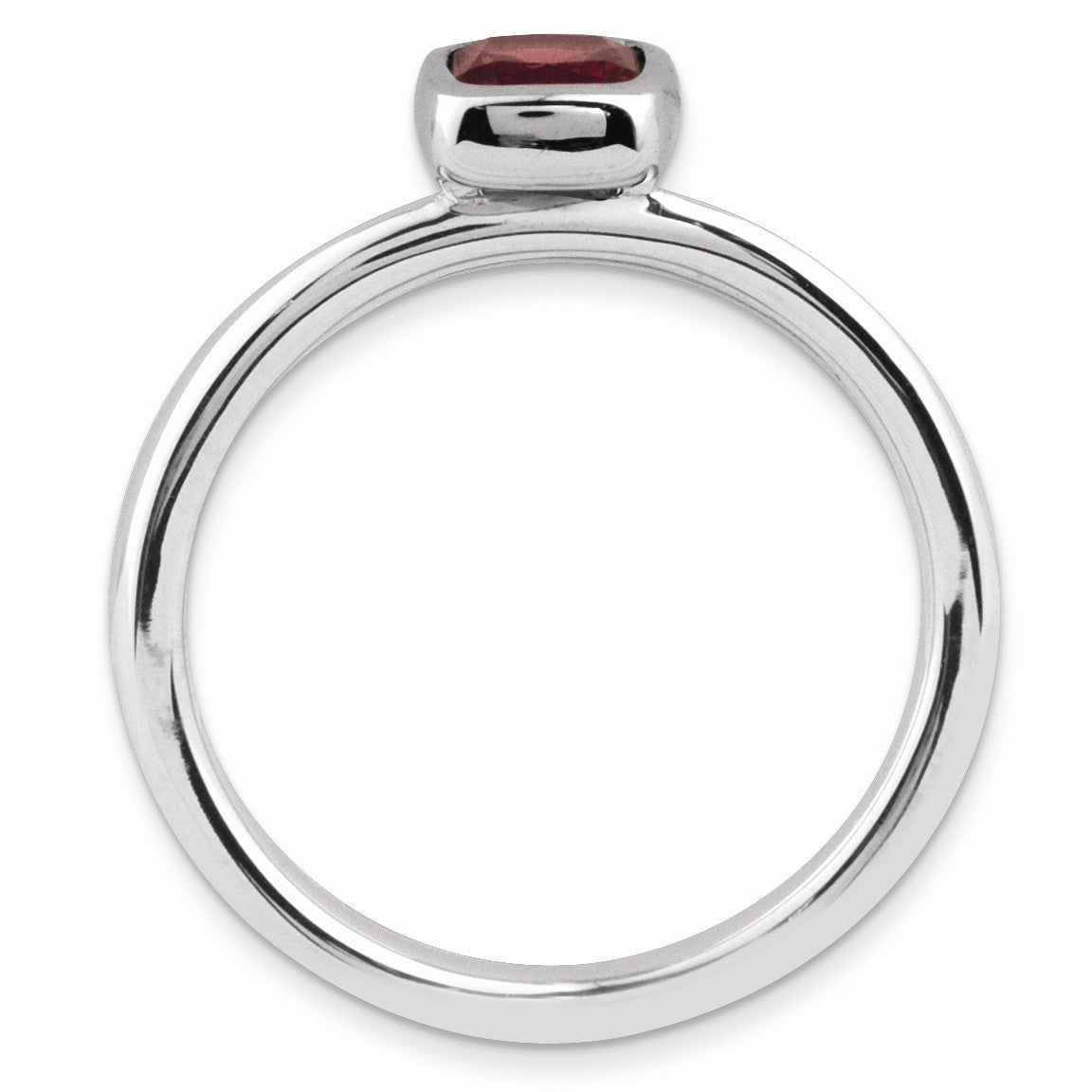 Alternate view of the Sterling Silver Stackable Cushion Cut Garnet Solitaire Ring by The Black Bow Jewelry Co.