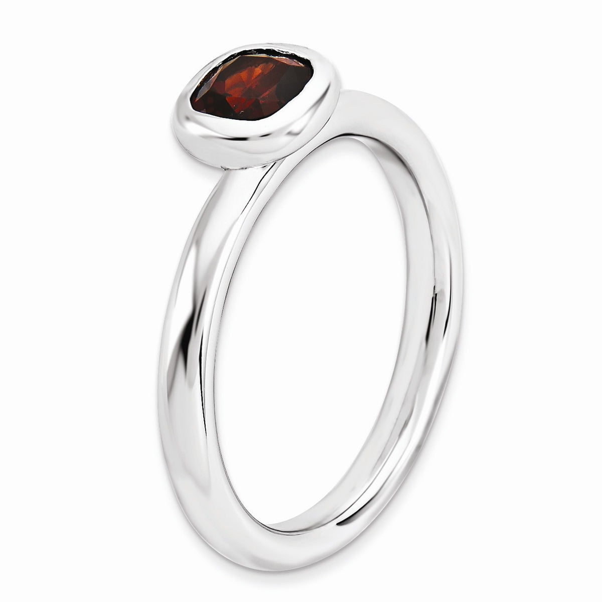 Alternate view of the Sterling Silver Stackable Cushion Cut Garnet Solitaire Ring by The Black Bow Jewelry Co.