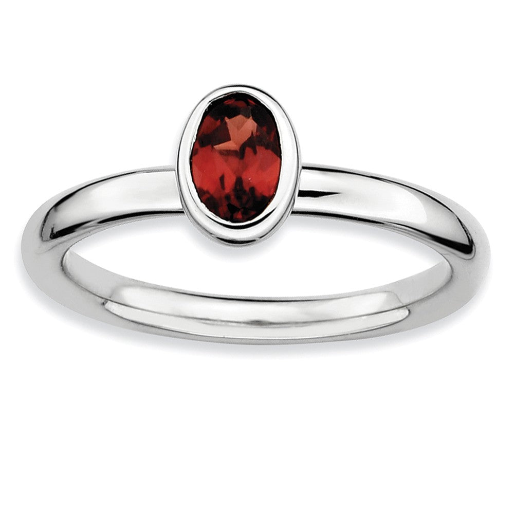 Sterling Silver Stackable Garnet Solitaire Low Profile Ring, Item R8837 by The Black Bow Jewelry Co.