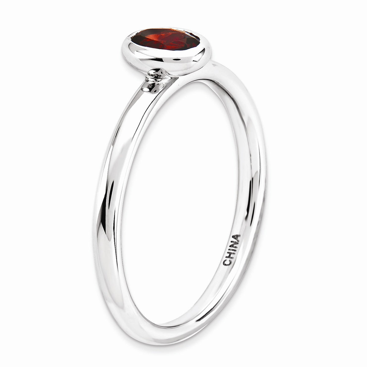 Alternate view of the Sterling Silver Stackable Garnet Solitaire Low Profile Ring by The Black Bow Jewelry Co.