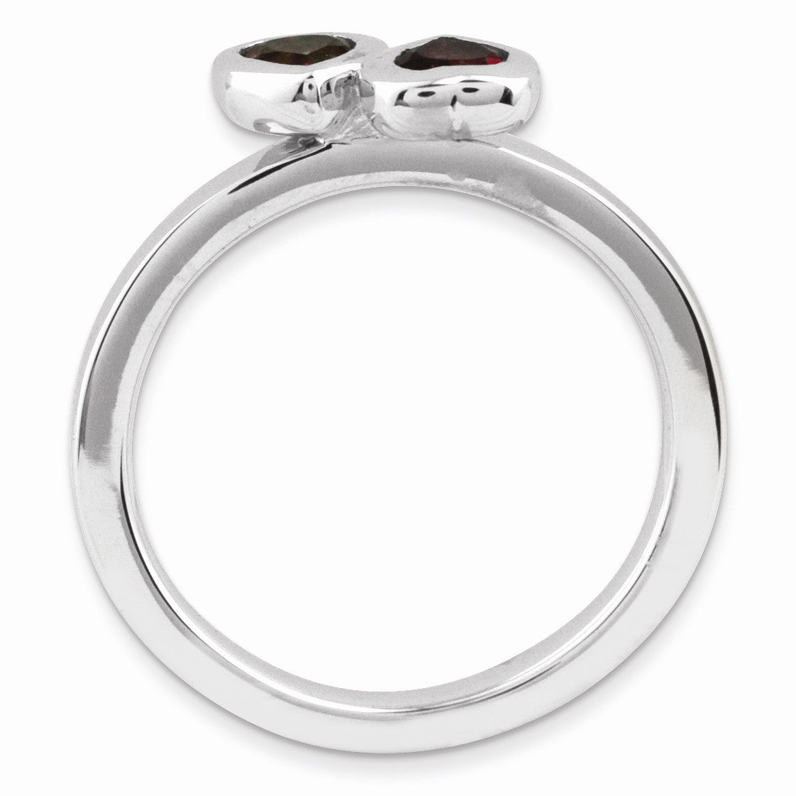 Alternate view of the Sterling Silver Stackable Double Heart Garnet Ring by The Black Bow Jewelry Co.
