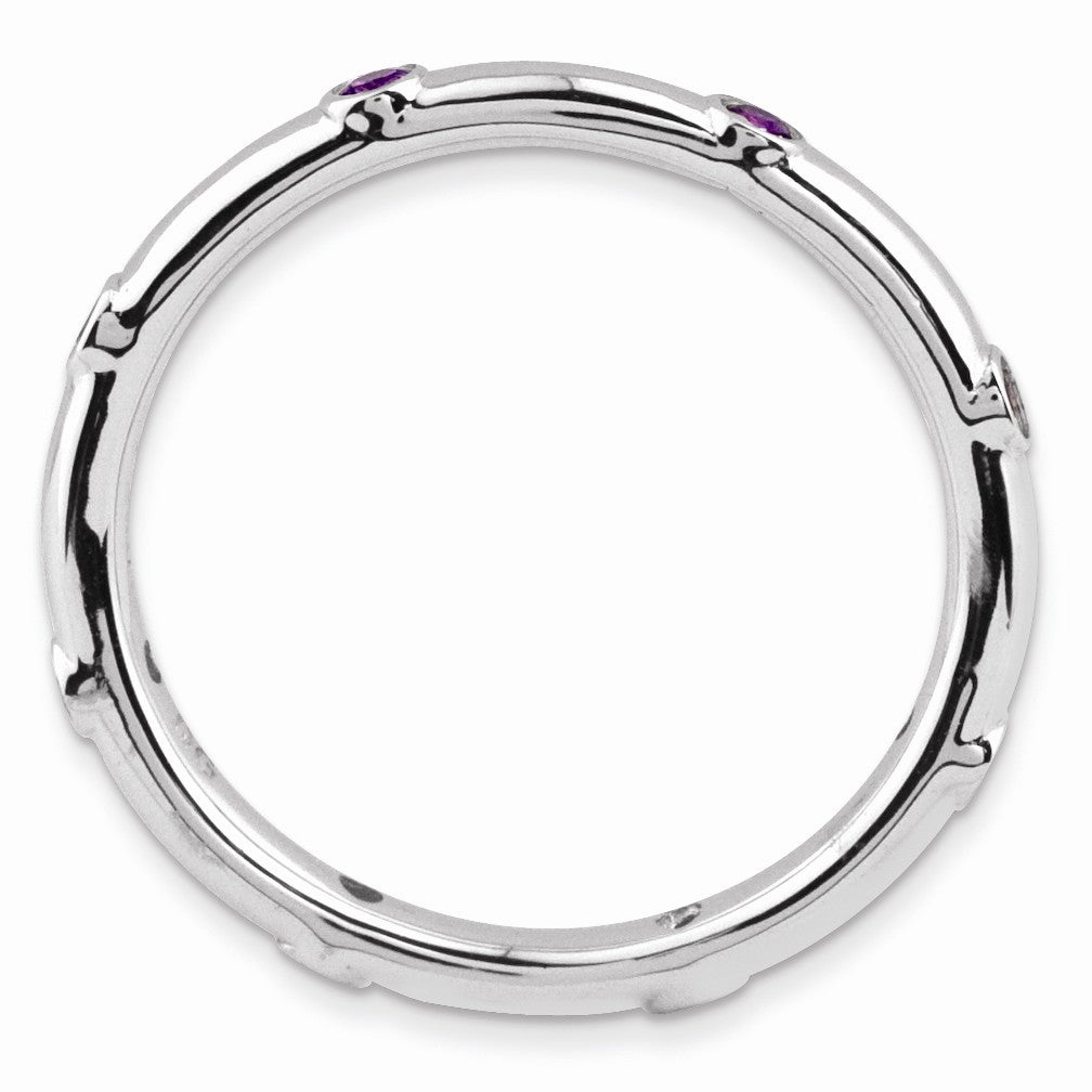 Alternate view of the 2.25mm Sterling Silver Stackable Amethyst Accent Band by The Black Bow Jewelry Co.