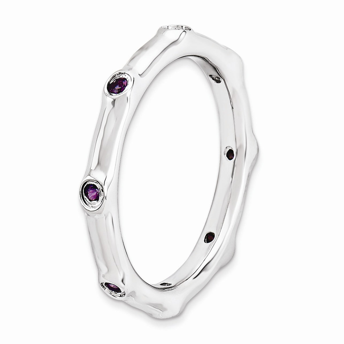 Alternate view of the 2.25mm Sterling Silver Stackable Amethyst Accent Band by The Black Bow Jewelry Co.