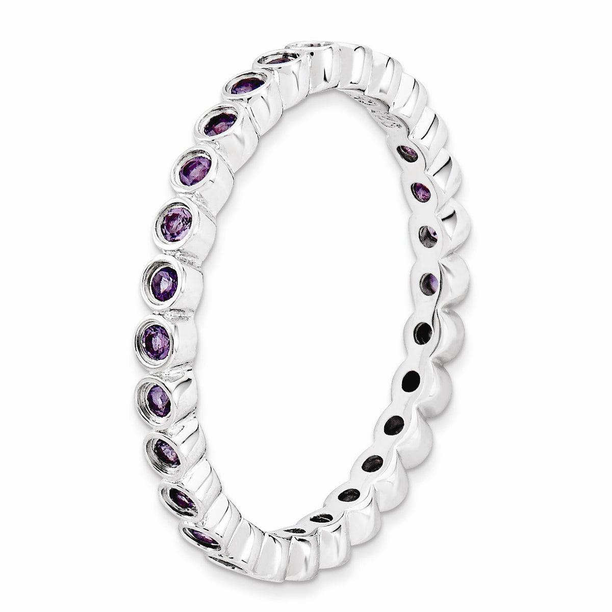 Alternate view of the 2.25mm Sterling Silver Stackable Bezel Set Amethyst Band by The Black Bow Jewelry Co.