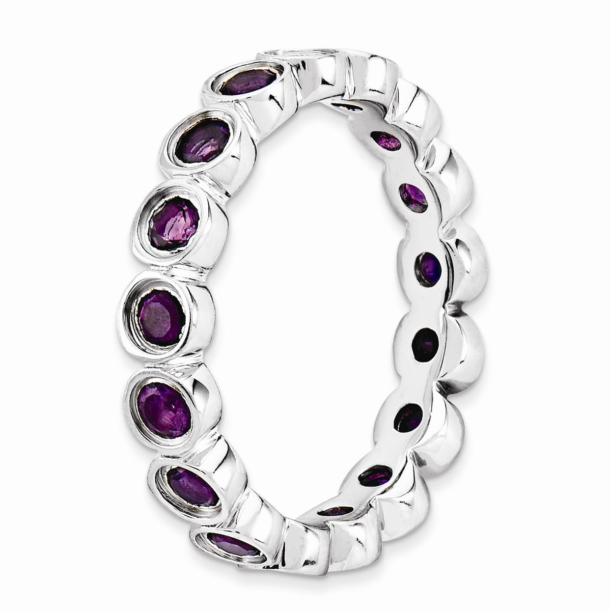 Alternate view of the 3.5mm Sterling Silver Stackable Bezel Set Amethyst Band by The Black Bow Jewelry Co.