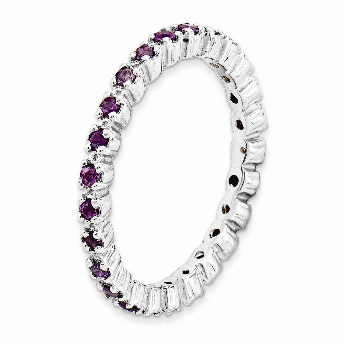 Alternate view of the 2.25mm Sterling Silver Stackable Prong Set Amethyst Band by The Black Bow Jewelry Co.