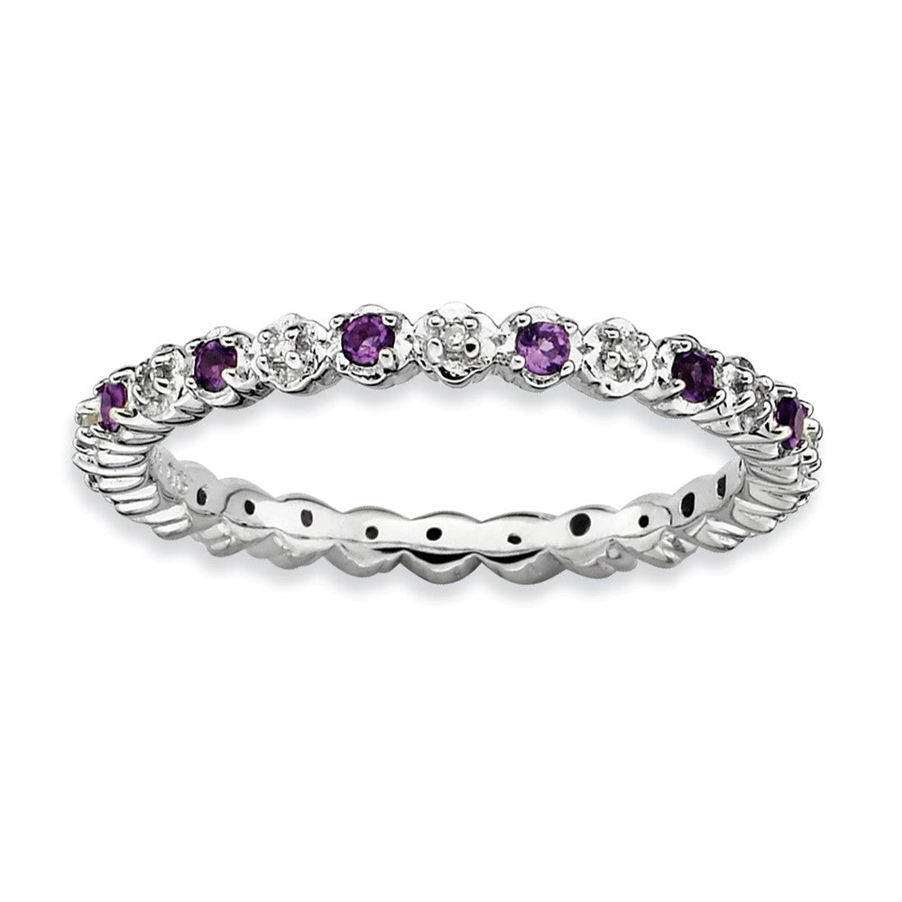 Rhodium Plate Sterling Silver Stackable Amethyst .04 Ctw Diamond Band, Item R8852 by The Black Bow Jewelry Co.