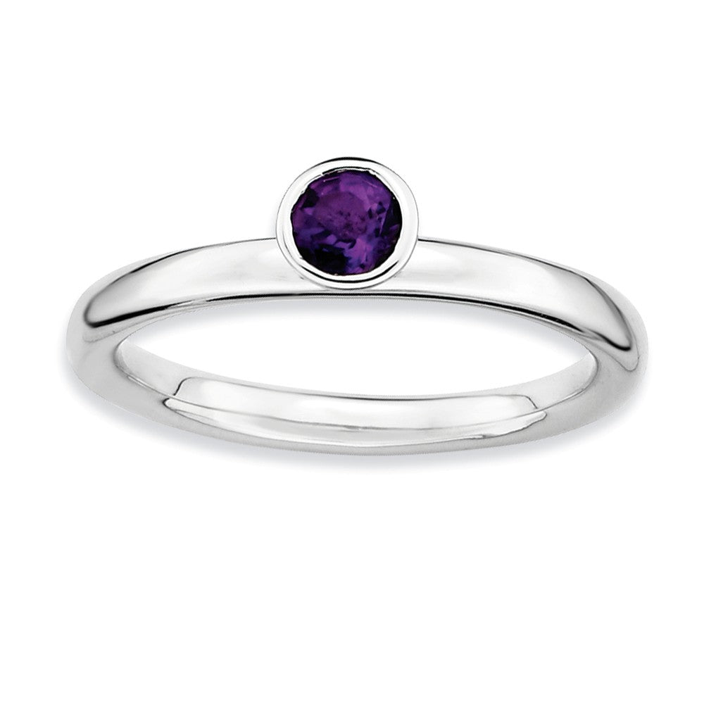 Rhodium Plated Sterling Silver High Profile 4mm Amethyst Stack Ring, Item R8853 by The Black Bow Jewelry Co.