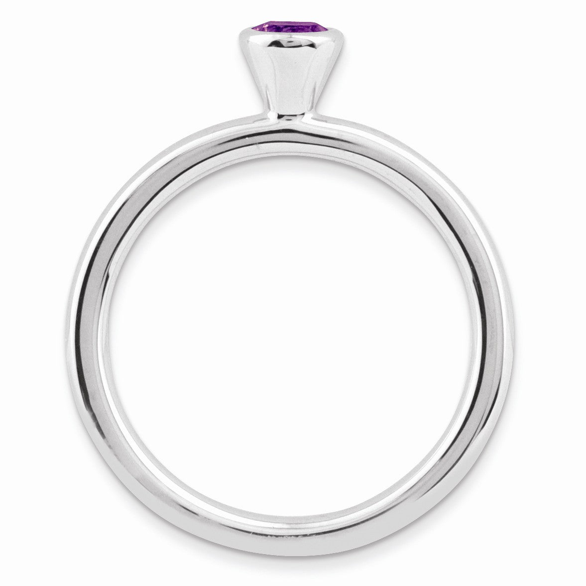 Alternate view of the Rhodium Plated Sterling Silver High Profile 4mm Amethyst Stack Ring by The Black Bow Jewelry Co.