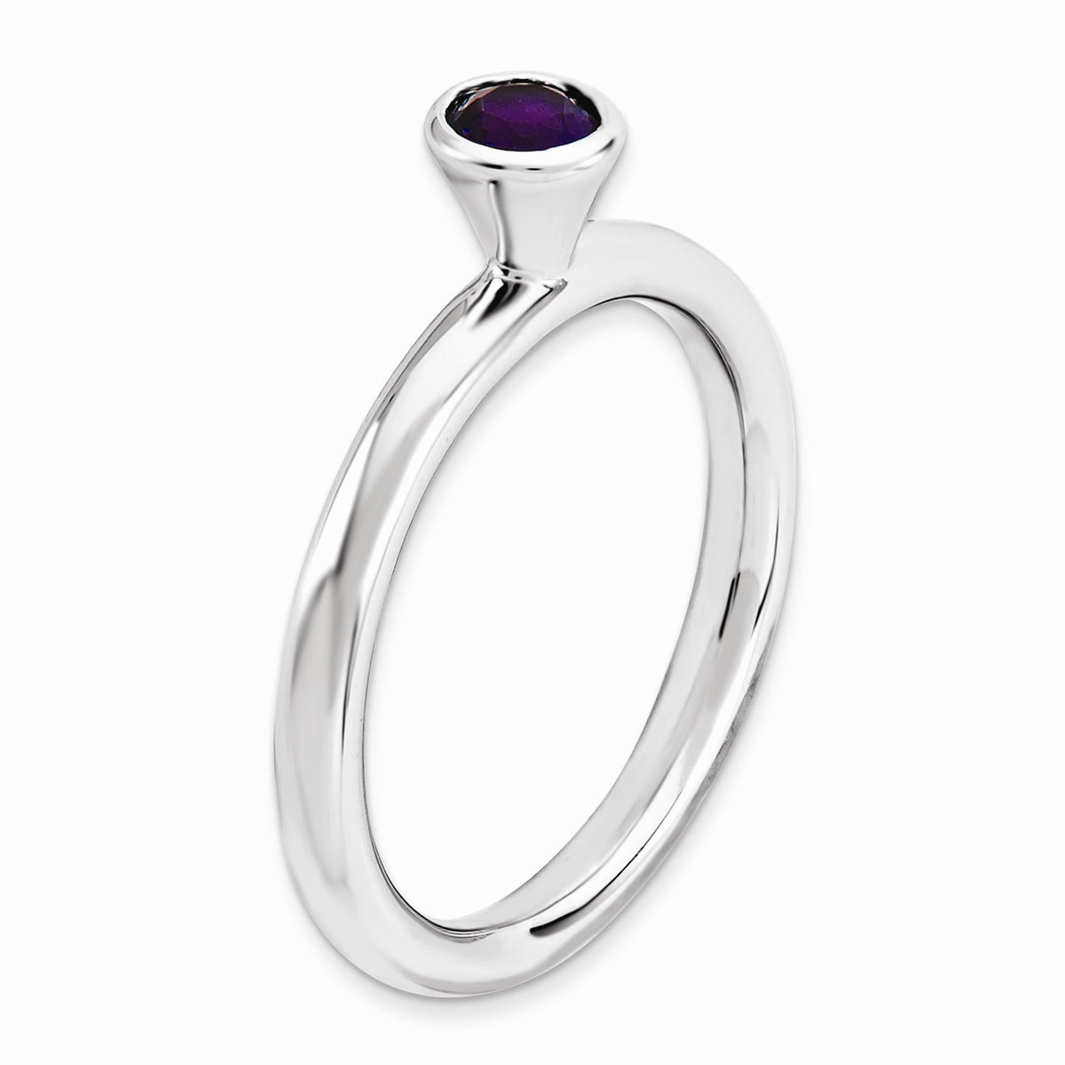 Alternate view of the Rhodium Plated Sterling Silver High Profile 4mm Amethyst Stack Ring by The Black Bow Jewelry Co.