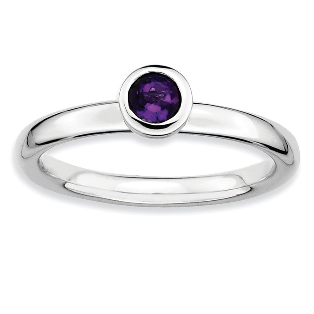 Rhodium Plated Sterling Silver Low Profile 4mm Amethyst Stack Ring, Item R8855 by The Black Bow Jewelry Co.