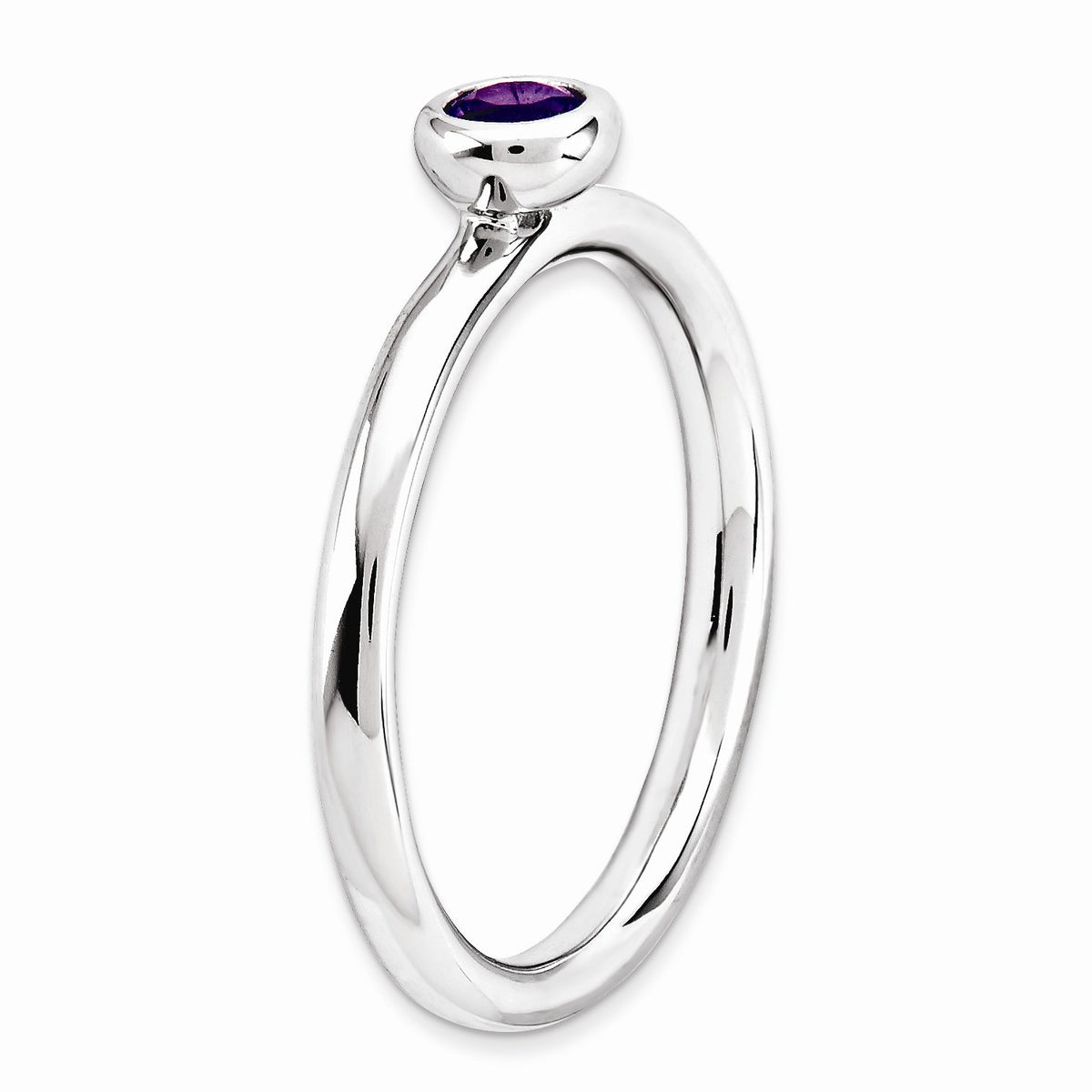 Alternate view of the Rhodium Plated Sterling Silver Low Profile 4mm Amethyst Stack Ring by The Black Bow Jewelry Co.