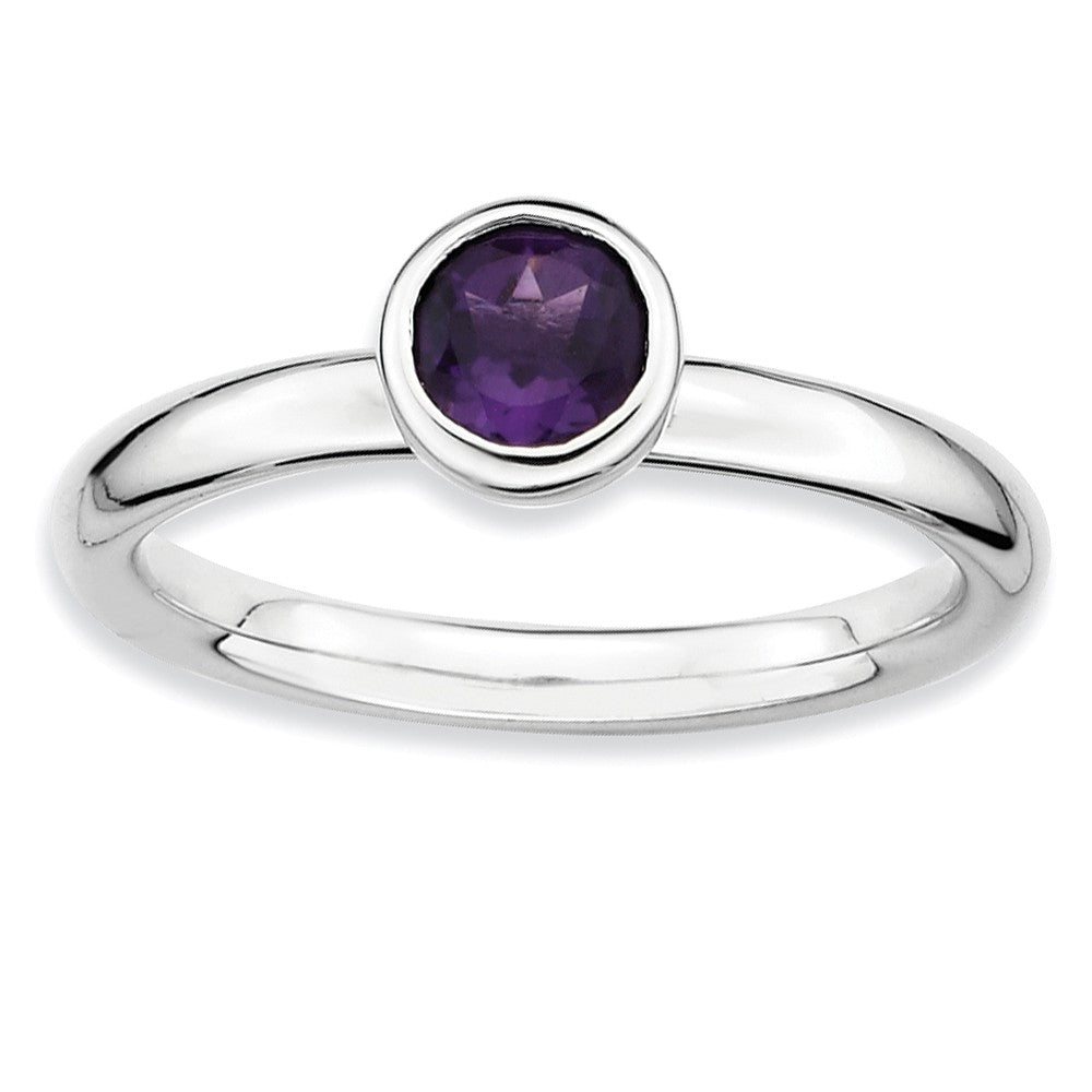 Rhodium Plated Sterling Silver Low Profile 5mm Amethyst Stack Ring, Item R8856 by The Black Bow Jewelry Co.
