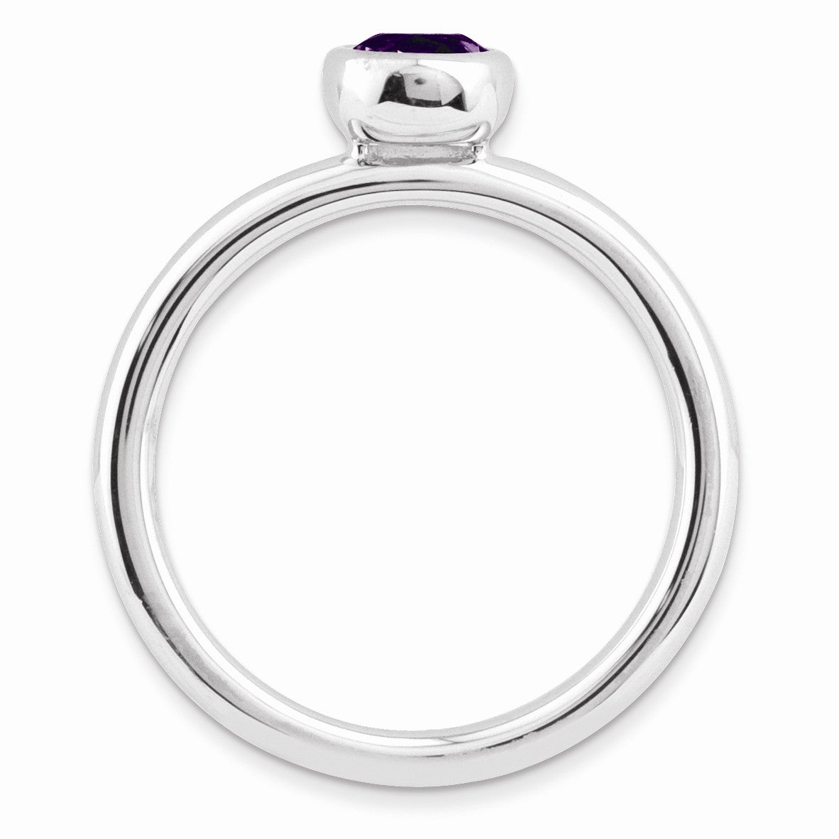 Alternate view of the Rhodium Plated Sterling Silver Low Profile 5mm Amethyst Stack Ring by The Black Bow Jewelry Co.