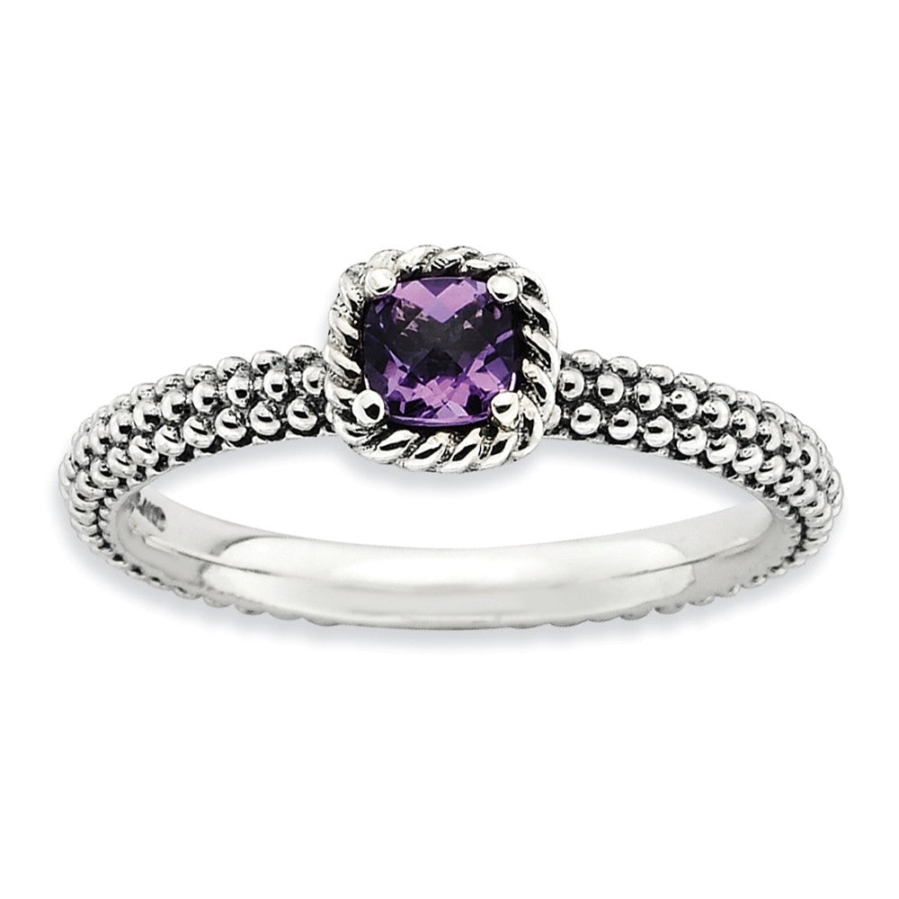 Sterling Silver Stackable Amethyst Solitaire Ring, Item R8859 by The Black Bow Jewelry Co.