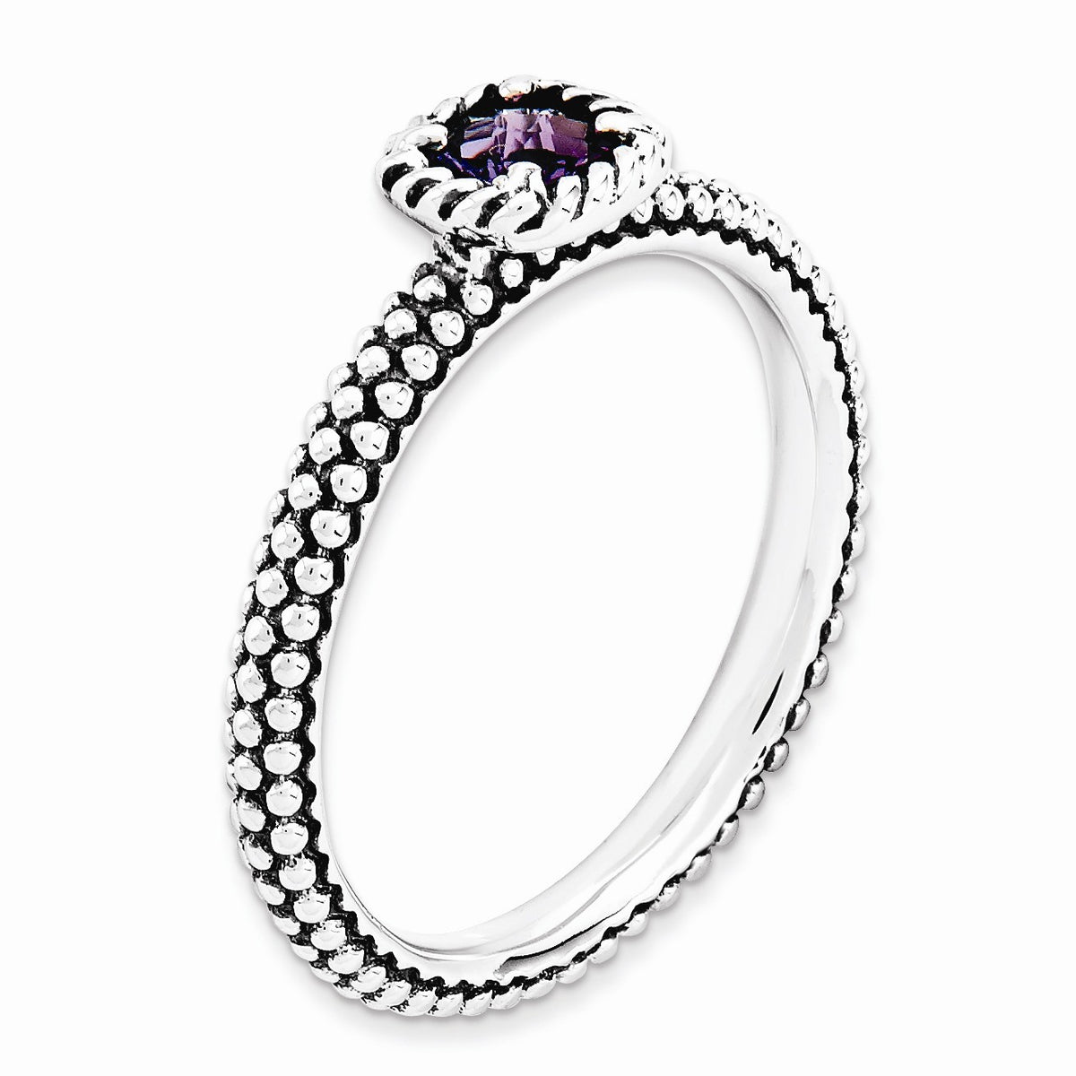 Alternate view of the Sterling Silver Stackable Amethyst Solitaire Ring by The Black Bow Jewelry Co.