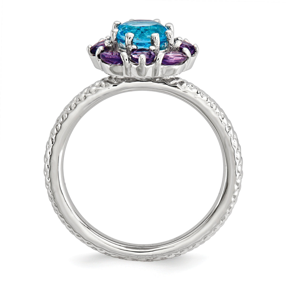 Alternate view of the Sterling Silver Stackable Amethyst &amp; Topaz Gemstone Flower Ring by The Black Bow Jewelry Co.