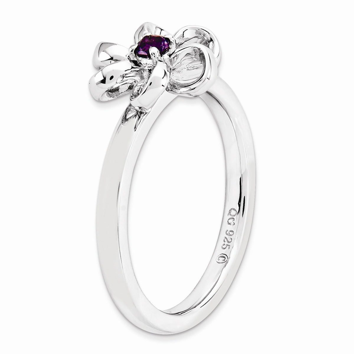 Alternate view of the Sterling Silver Stackable Amethyst Flower Ring by The Black Bow Jewelry Co.