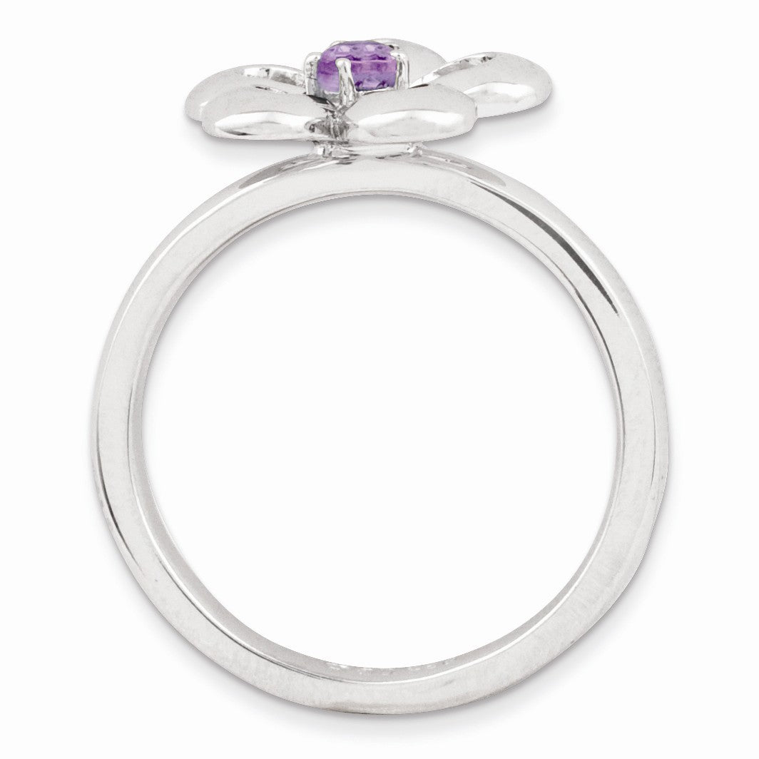 Alternate view of the Sterling Silver &amp; Amethyst Stackable 12mm Open Petal Flower Ring by The Black Bow Jewelry Co.