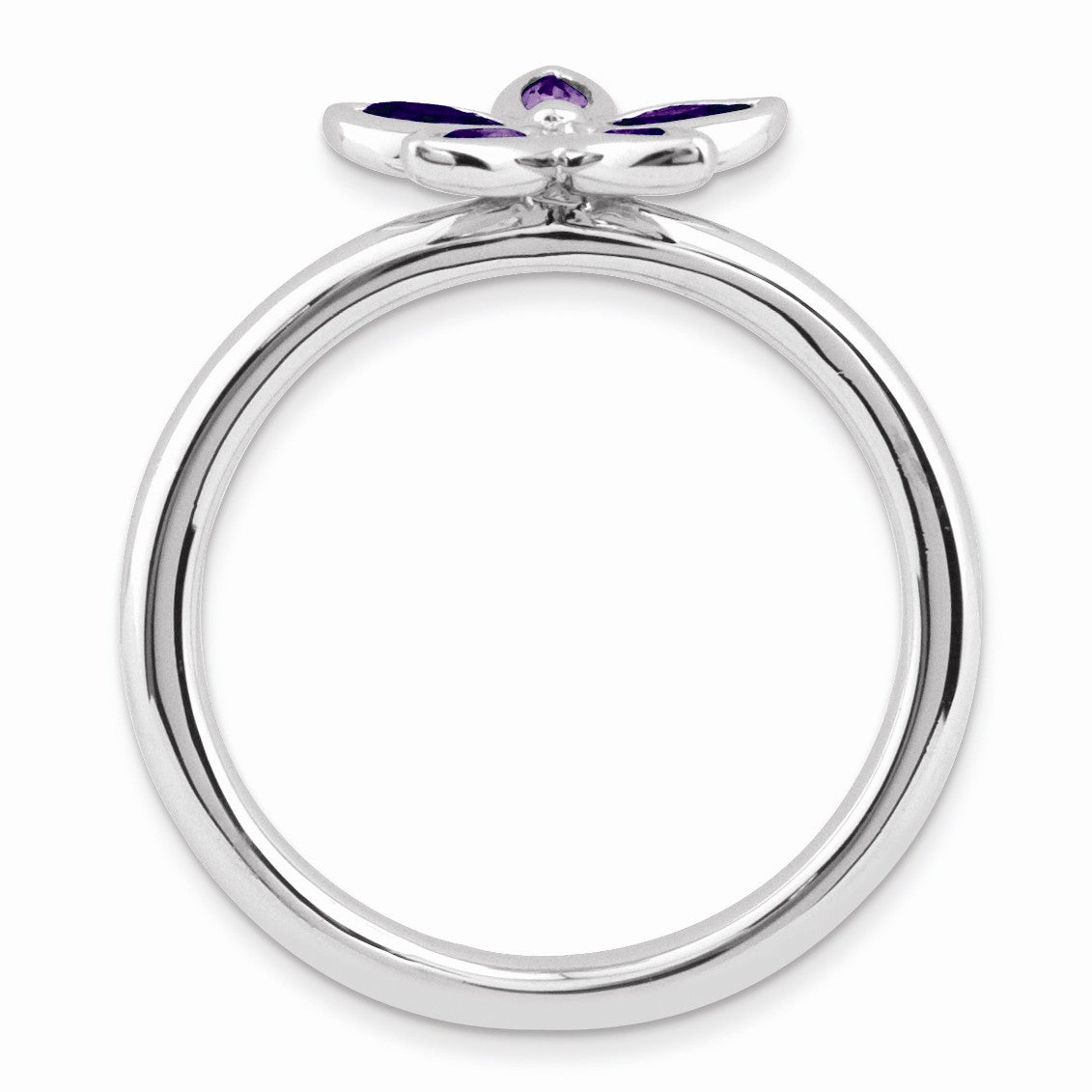 Alternate view of the Sterling Silver &amp; Amethyst Stackable 5 Marquise Stone Flower Ring by The Black Bow Jewelry Co.