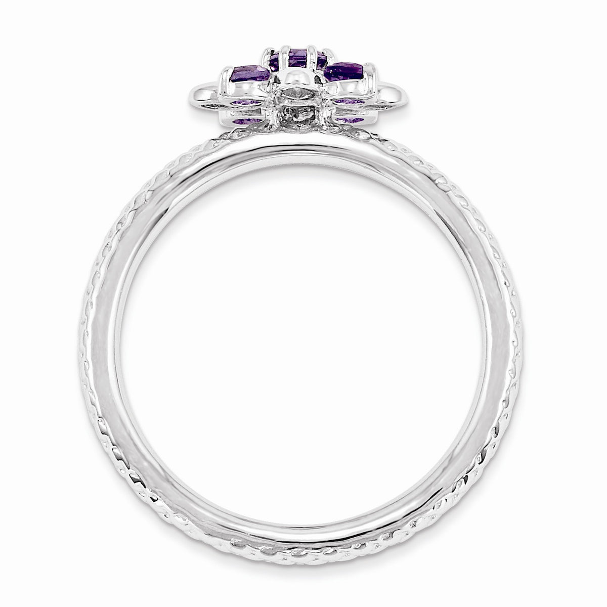 Alternate view of the Sterling Silver &amp; Amethyst Stackable 5 Round Stone Flower Ring by The Black Bow Jewelry Co.