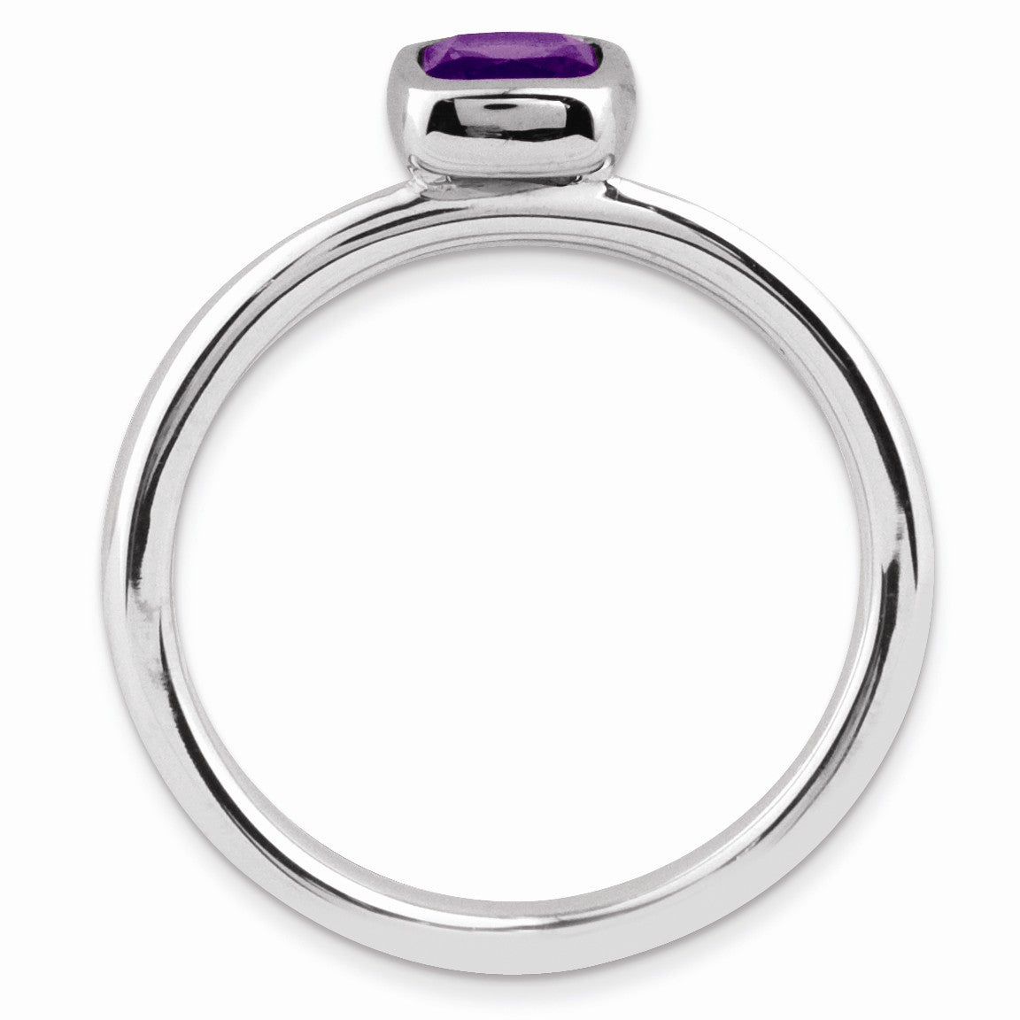 Alternate view of the Sterling Silver &amp; Amethyst Stackable 5mm Cushion Cut Solitaire Ring by The Black Bow Jewelry Co.