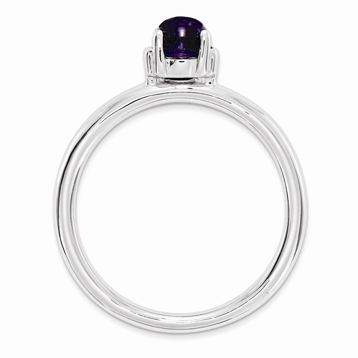 Alternate view of the Sterling Silver &amp; Amethyst 5mm Round Cabochon Solitaire Stackable Ring by The Black Bow Jewelry Co.