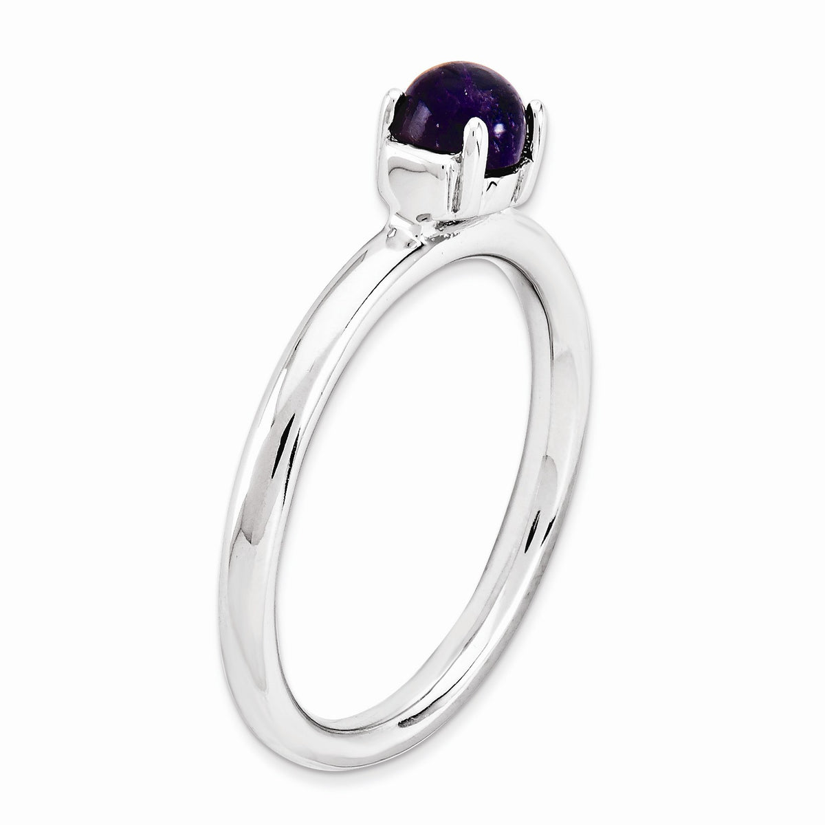 Alternate view of the Sterling Silver &amp; Amethyst 5mm Round Cabochon Solitaire Stackable Ring by The Black Bow Jewelry Co.