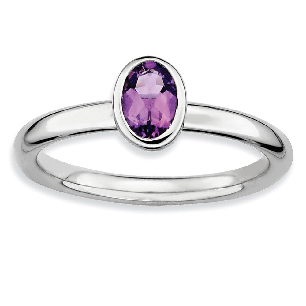 Sterling Silver &amp; Amethyst Stackable Oval Solitaire Ring, Item R8870 by The Black Bow Jewelry Co.